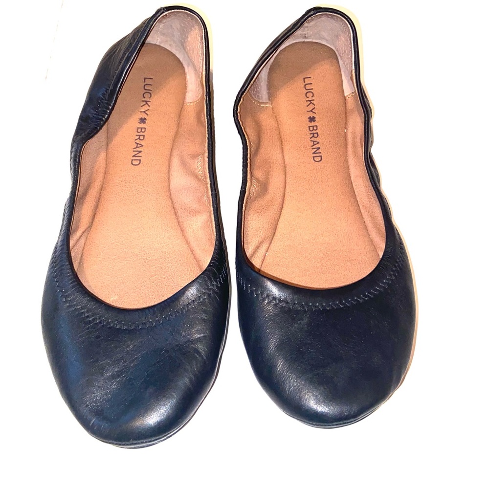 Lucky Brand Emmie Ballet Flat black leather comfort shoe size 8 round toe